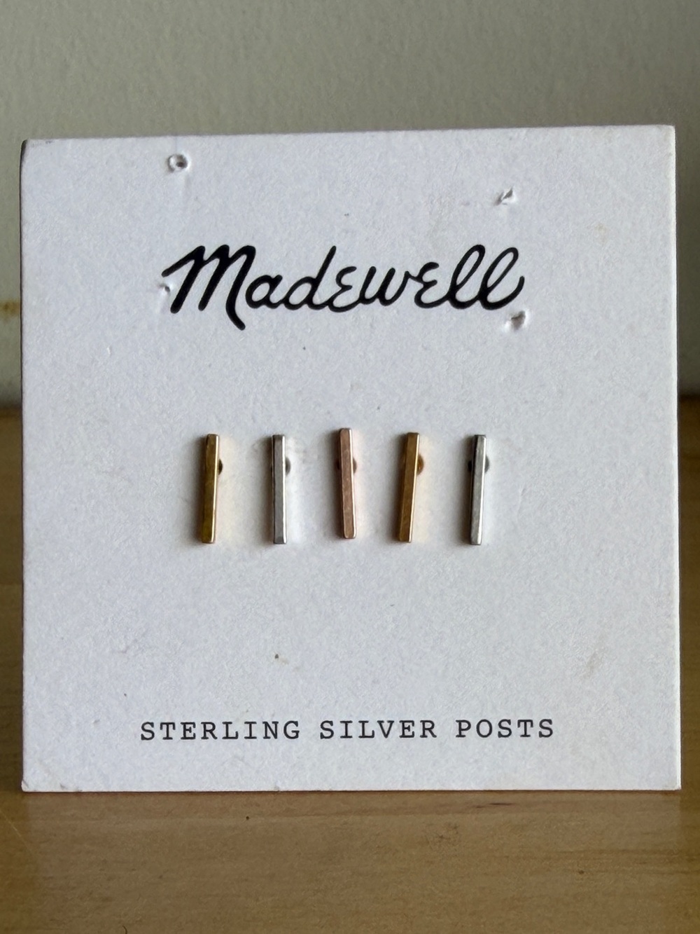 NWT Madewell Mixed Metal Bar Stud Earrings - Gold, Rose Gold & Silver